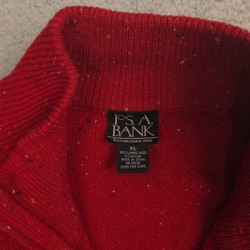 Jos A Bank Men XL Red Lambswool Quarter Zip Sweater Pullover Speckled Knit - Picture 2 of 9